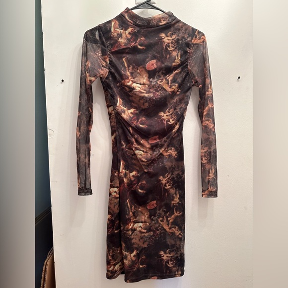 Shape Renaissance Print High Neck Mesh Bodycon Dress - Picture 3 of 4